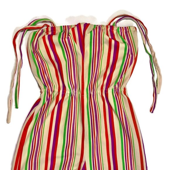 Vtg 70s wide straight leg jumpsuit straples disco colorful rainbow stripe XS S M - Picture 2 of 4